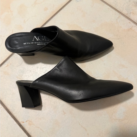 AGL Black Leather Pointed Mules - Picture 3 of 5